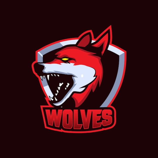 Logotipo de juego de mascota de lobos enojados y plantilla de logotipo de esports