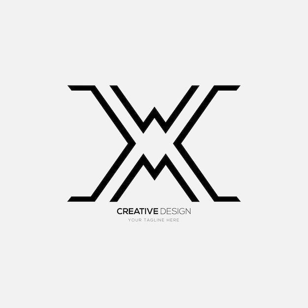 Logotipo de juego de monograma moderno único creativo de arte de línea inicial de letra wxm