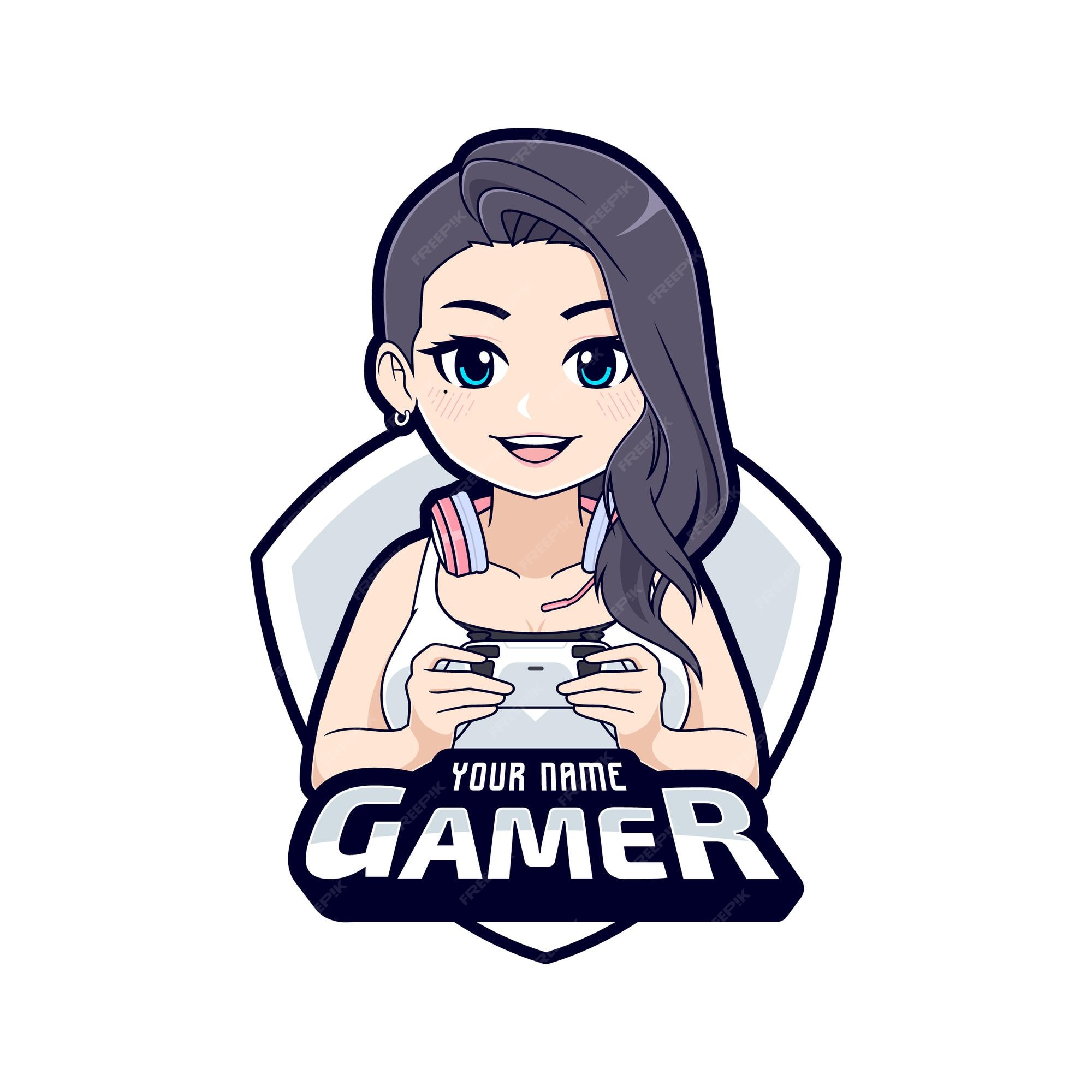 Logotipo de juego de personaje de dibujos animados de chica gamer con  estilo lindo | Vector Premium