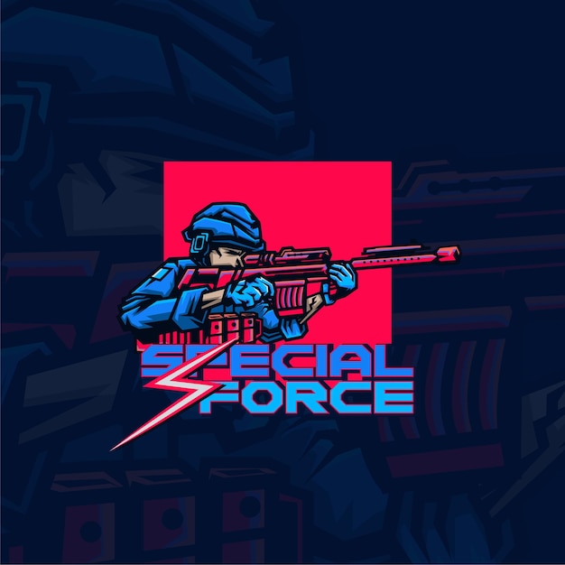 Logotipo de juegos y deportes electrónicos de soldado de la fuerza especial