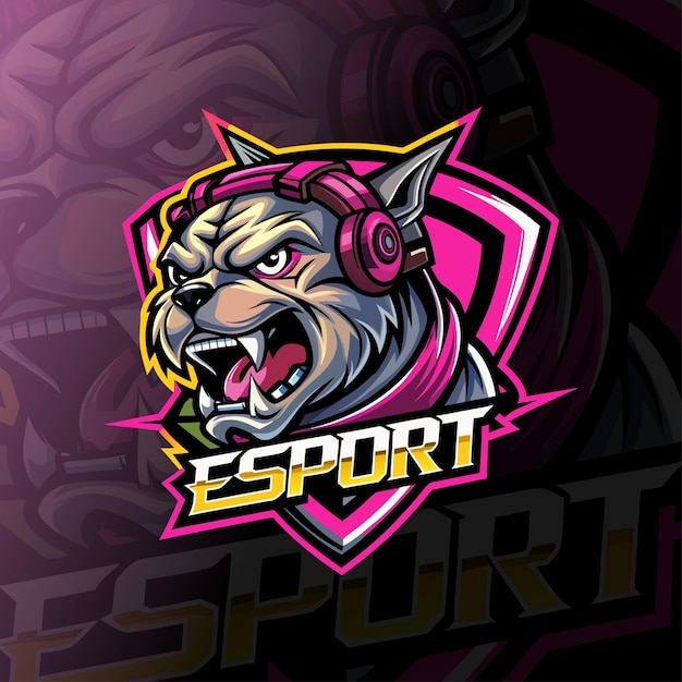 Logotipo de juegos de eSport con emblema de perro