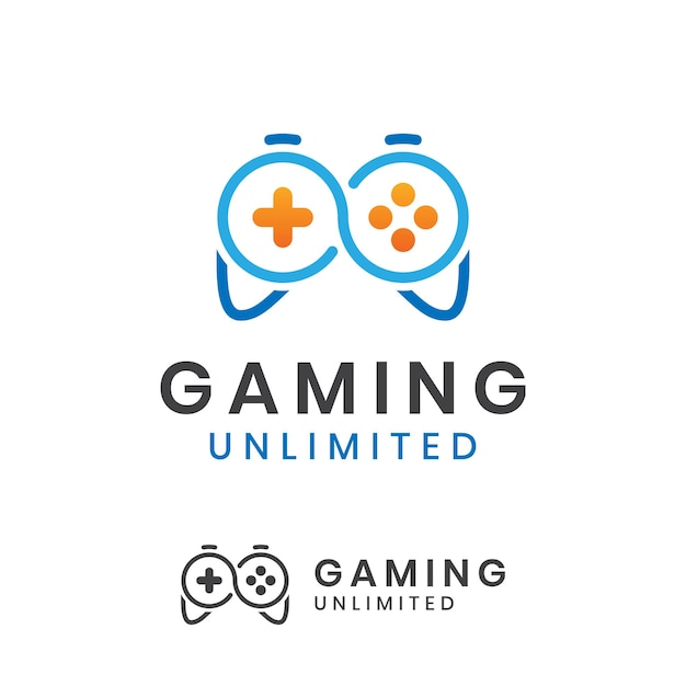 Logotipo de juegos unlimited play. diseño de logotipo de juego de joystick infinito simple