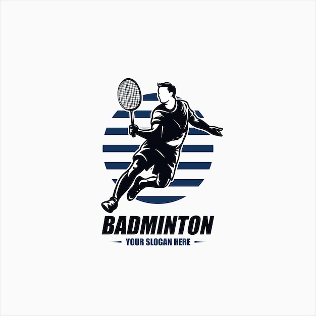 Vector el logotipo del jugador de bádminton vectorial en blanco y negro