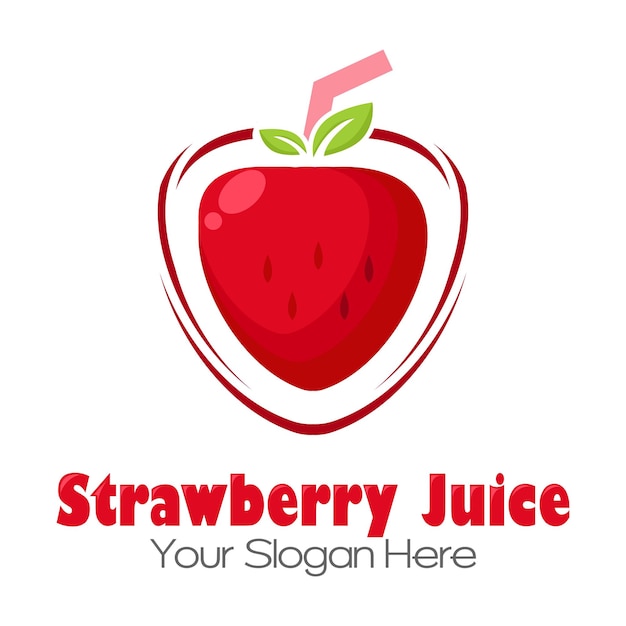 Logotipo de jugo de fresa. diseño de bebidas frescas. tu eslogan aquí