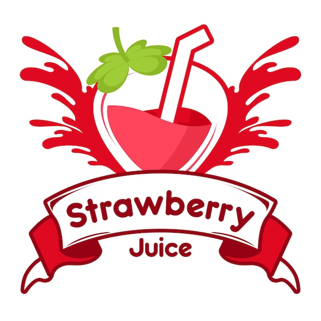 logotipo de jugo de fresa. Diseño de bebidas frescas. Tu eslogan aquí