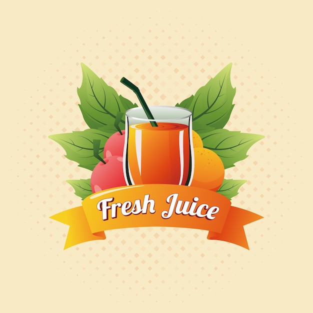 Vector logotipo de jugo fresco con varios tipos de frutas frescas