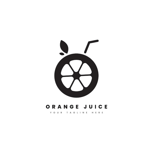Logotipo de jugo de naranja silueta de fruta de narenja con pajitas para logotipos de bebidas de frutas