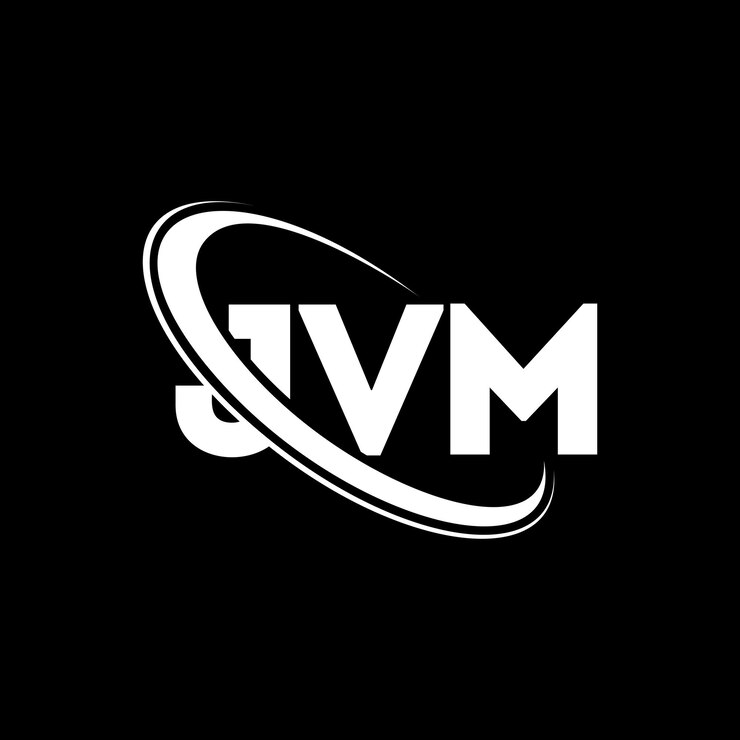 Vector logotipo jvm: diseño de logotipo de letra jvm iniciales: logotipo jvm vinculado con círculo y monograma en mayúscula logotipo: tipografía jvm para negocios tecnológicos y marca inmobiliaria