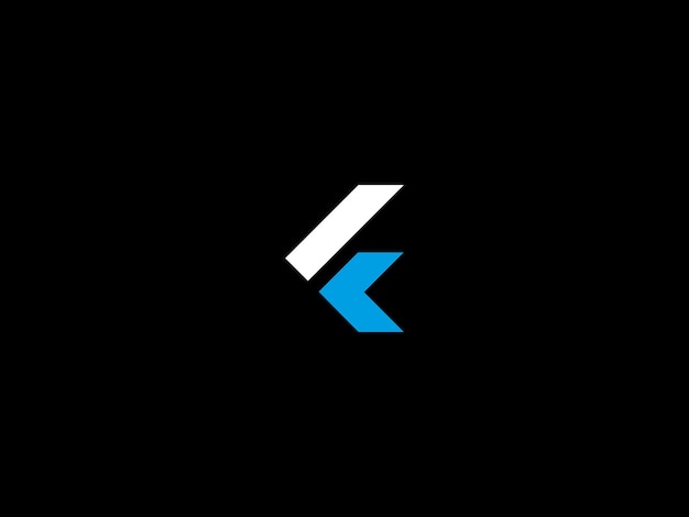 Un logotipo k en blanco y negro con una flecha blanca sobre un fondo negro