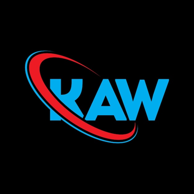 El logotipo KAW, la letra KAW, el diseño del logotipo de la carta KAW, las iniciales KAW vinculadas con un círculo y un monograma en mayúsculas, la tipografía KAW para el negocio tecnológico y la marca inmobiliaria.