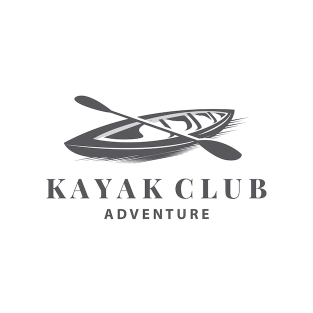 El logotipo del kayak, la canoa, el remo, la aventura salvaje, el diseño del río, la ilustración vectorial, el estilo vintage.
