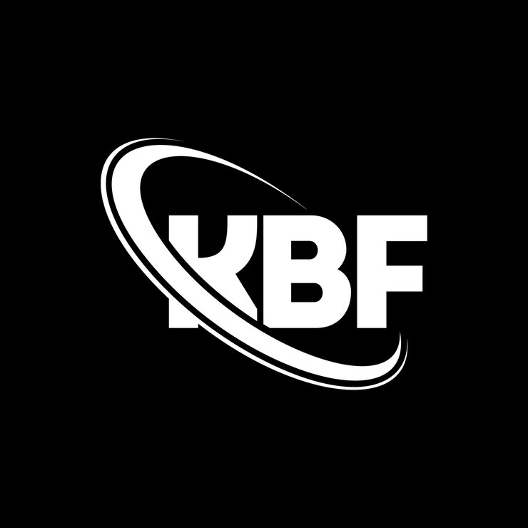 Vector el logotipo kbf, la letra kbf, las iniciales kbf, el logotipo vinculado con un círculo y un monograma en mayúscula, la tipografía kbf para el negocio tecnológico y la marca inmobiliaria.