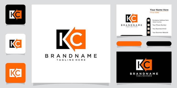 Vector logotipo de kc logotipo de la empresa diseño de monograma letras k y c con diseño de tarjeta de visita vector premium