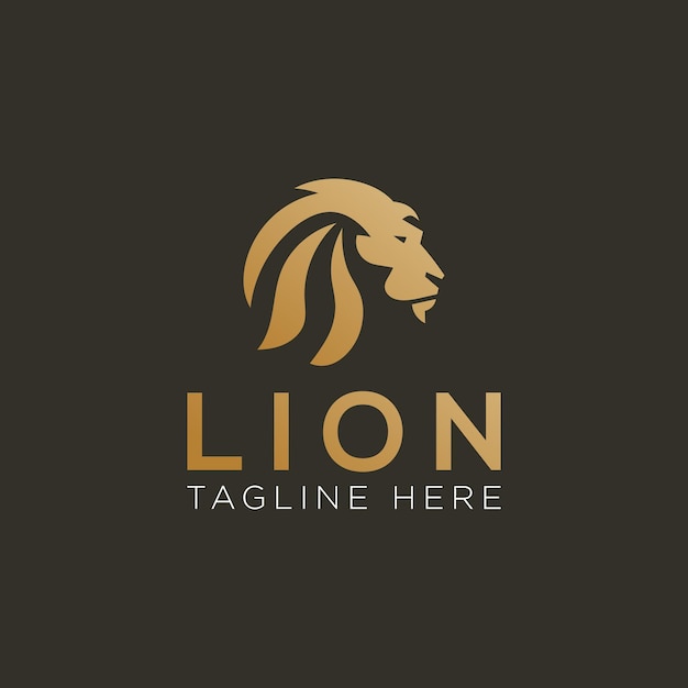 Logotipo de King Lion Head, Lion Strong Logo Golden Royal Premium Diseño elegante
