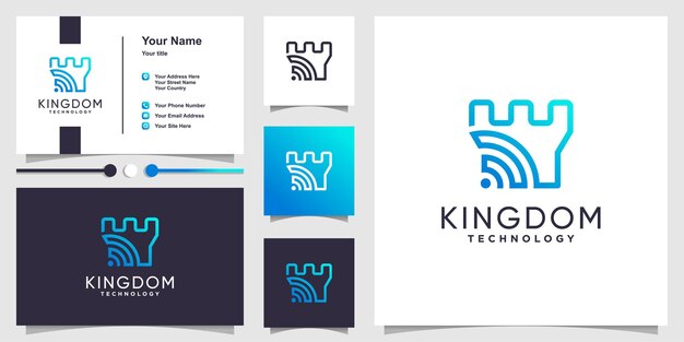 Logotipo de Kingdom con concepto de tecnología inteligente y diseño de tarjeta de visita.