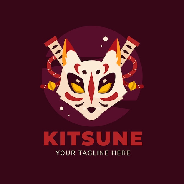 Logotipo de kitsune de diseño plano dibujado a mano