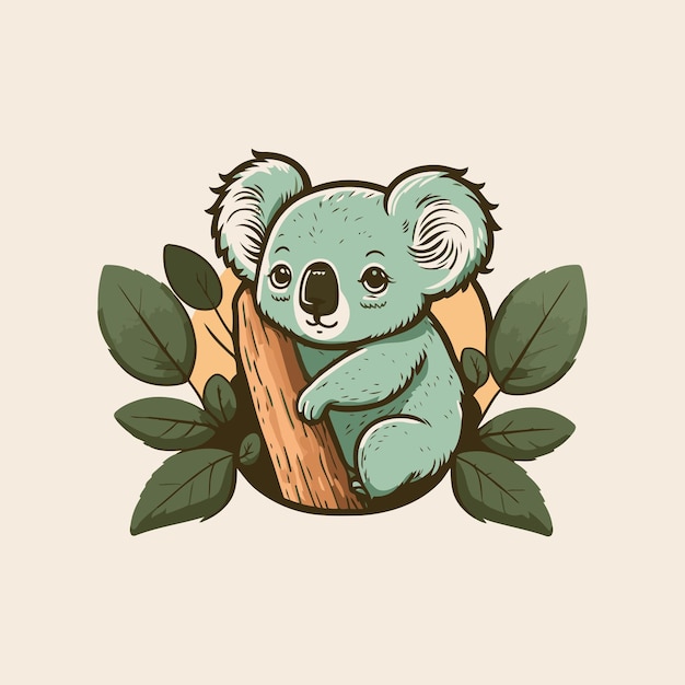 Logotipo de KoalaKoala de dibujos animados lindo con hojas Ilustración vectorial en un estilo plano