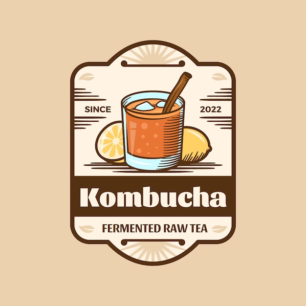 Vector logotipo de kombucha dibujado a mano