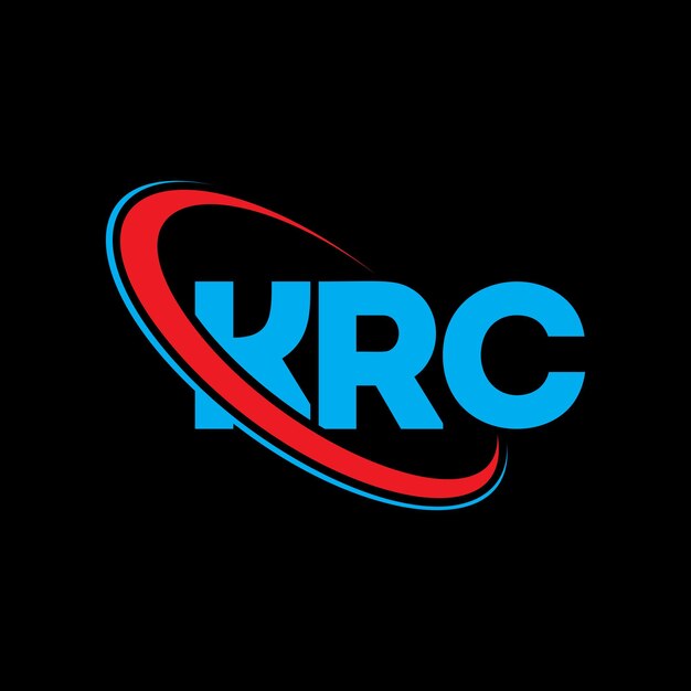 El logotipo KRC, la letra KRC, el diseño del logotipo de la carta KRC, las iniciales, el logotipo de KRC vinculado con un círculo y un monograma en mayúsculas, la tipografía de KRC para el negocio tecnológico y la marca inmobiliaria.