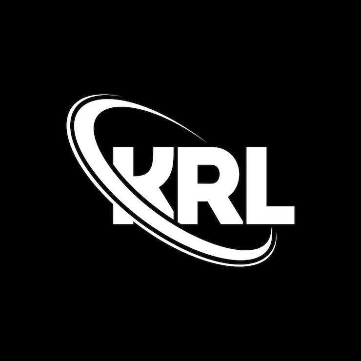 Vector logotipo de krl: diseño de logotipo de letra krl: iniciales krl: logotipo vinculado con círculo y monograma en mayúscula: logotipo krl: tipografía para negocios tecnológicos y marca inmobiliaria.