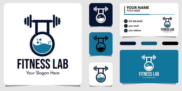 Logotipo de laboratorio de fitness con arte lineal y tarjeta de visita