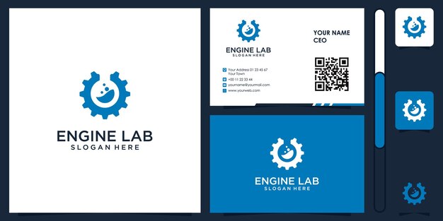 Logotipo de laboratorio de motores con diseño de tarjeta de visita vector premium