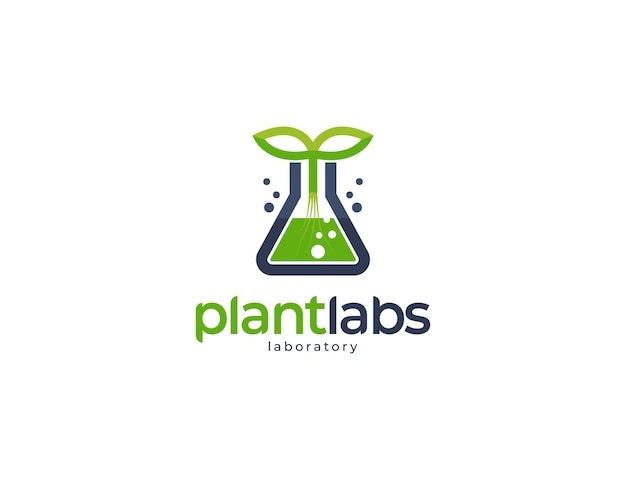 Logotipo de laboratorio de planta verde con concepto de hojas