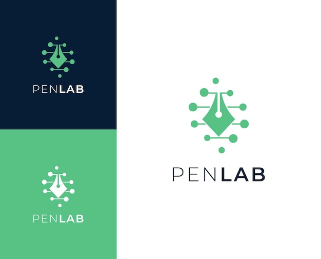 Logotipo del laboratorio de plumas Pluma con diseño de diseño de logotipo de elementos científicos