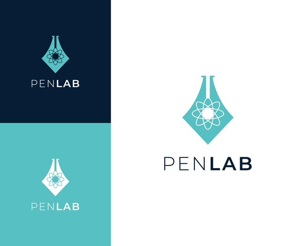Logotipo del laboratorio de plumas Pluma con diseño de diseño de logotipo de elementos científicos