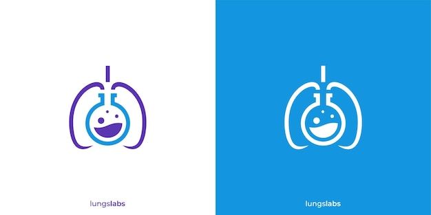 Logotipo del laboratorio de pulmones Abstracto Pulmones y frasco de laboratorio con estilo minimalista Símbolo del icono del logotipo de la ciencia de pulmones