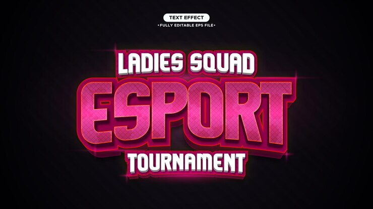 Vector logotipo de ladies squad esport efecto de texto vectorial tema de color rosa fuente y texto totalmente editables