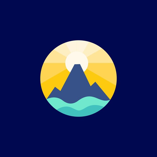 logotipo de lagos y montañas con concepto de puesta de sol