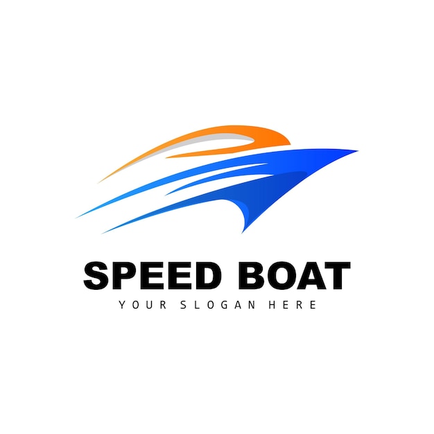 Logotipo de lancha rápida Buque de carga rápida Vector Diseño de velero para la empresa de fabricación de barcos Transporte por vías fluviales Transporte de vehículos marinos