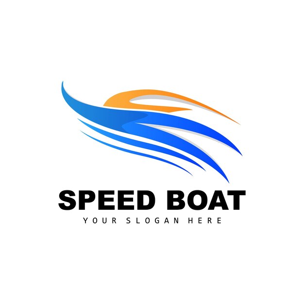 Logotipo de lancha rápida Buque de carga rápida Vector Diseño de velero para la empresa de fabricación de barcos Transporte por vías fluviales Transporte de vehículos marinos