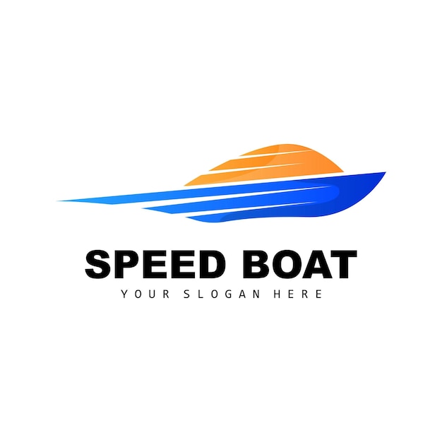 Logotipo de lancha rápida Buque de carga rápida Vector Diseño de velero para la empresa de fabricación de barcos Transporte por vías fluviales Transporte de vehículos marinos