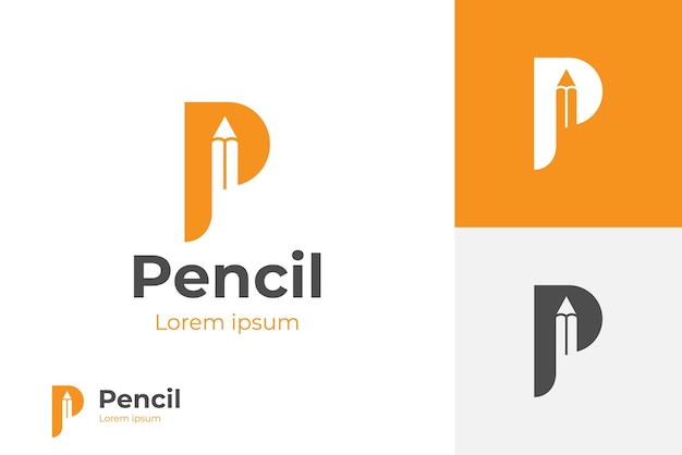 Logotipo de lápiz creativo moderno con diseño de icono de logotipo de letra inicial P para elemento de logotipo de escuela de educación