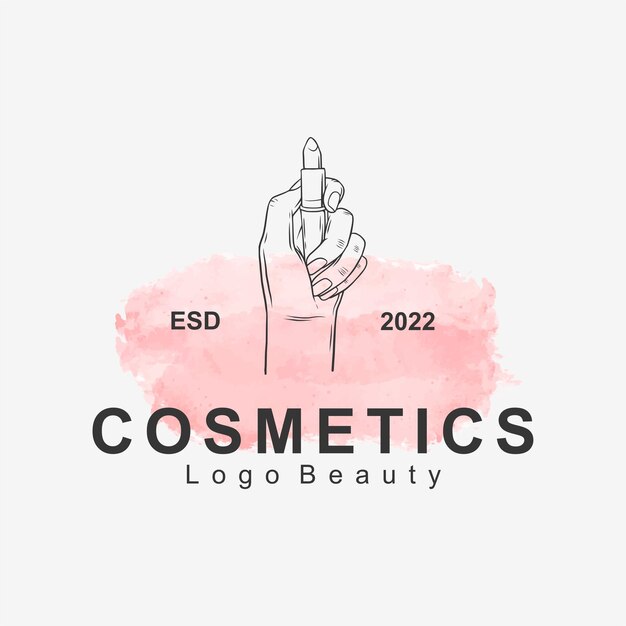 Vector logotipo de lápiz labial cosmético con estilo de arte lineal