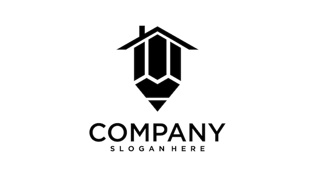 logotipo de lápiz con techo de casa