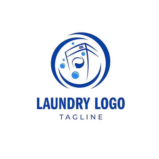 Logotipo de lavadora de ropa azul adecuado para negocios de limpieza