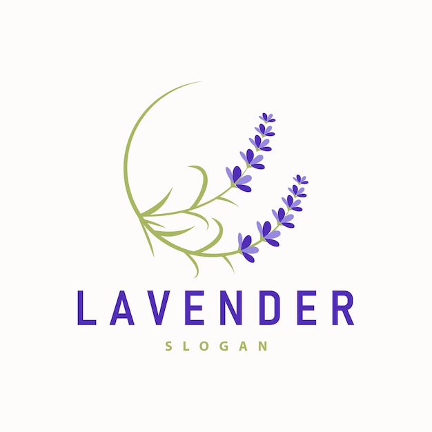 Logotipo de lavanda Elegante planta de flores púrpura Ilustración de diseño de ornamentos florales