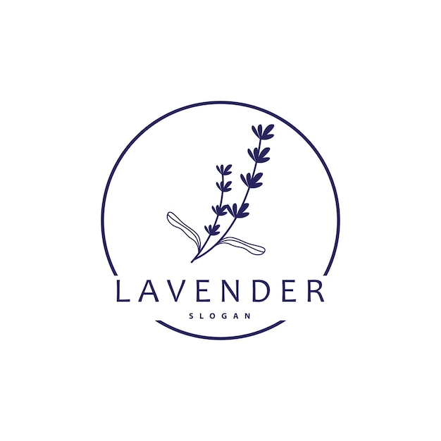 Logotipo Lavanda Simple Elegante Flor Púrpura Planta Vector Tarjeta de salud Flor Ornamento Diseño Símbolo Ilustración