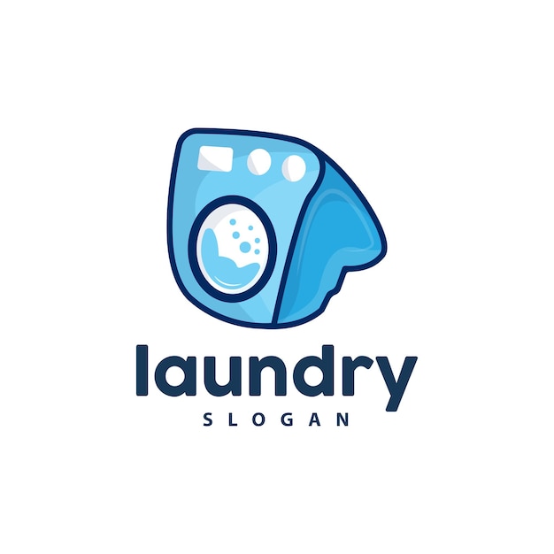 Logotipo de lavandería Limpieza Lavado Vector Icono de lavandería con lavadora Ropa y plantilla de diseño de símbolo de ilustración de burbujas de espuma