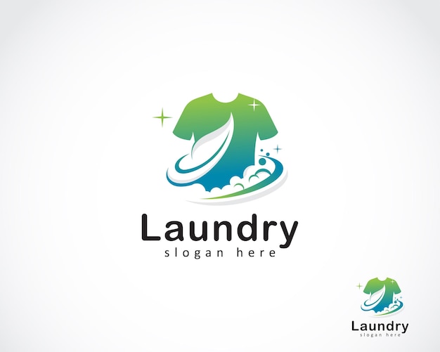 Logotipo de lavandería naturaleza creativa dejar concepto de diseño de ropa de lavado limpio