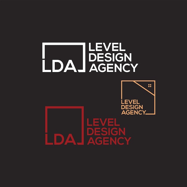 Logotipo de LDA y diseño gráfico de arte vectorial Iconos aislados en fondo negro