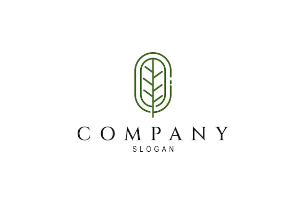 Logotipo de Leaf Tree con forma ovalada en estilo de diseño de arte lineal