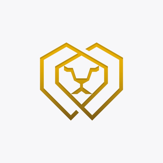 Logotipo de león de color dorado geométrico con un estilo de línea simple, lujoso y moderno.