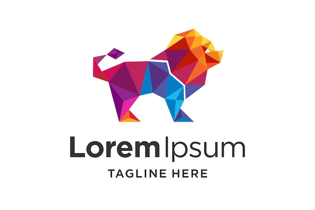 logotipo de león geométrico con concepto colorido