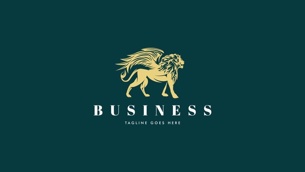Logotipo de león en negrita con alas doradas