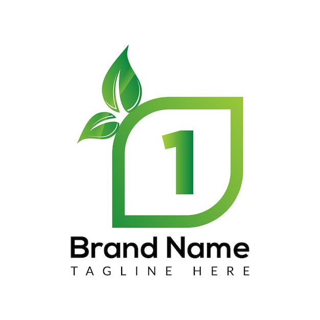 Logotipo en letra 1 plantilla eco en letra 1 inicial eco hoja naturaleza signo verde concepto