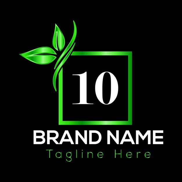 Logotipo en la letra 10 plantilla Eco En la letra 10 inicial Eco hoja naturaleza signo verde concepto
